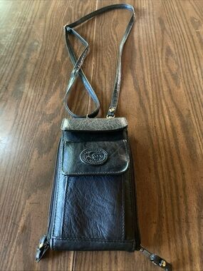 Vtg 90s moda italia black leather organizer wallet crossbody adjustable straps